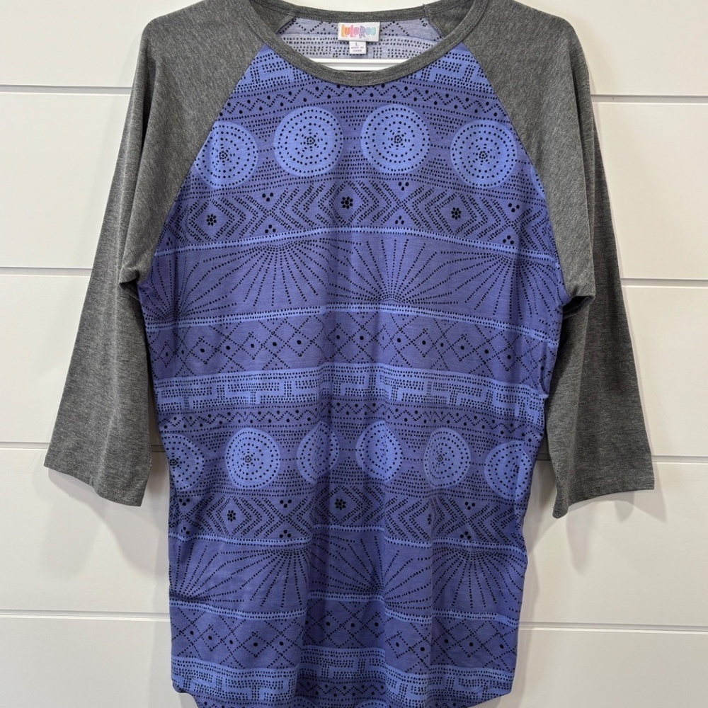 LuLaRoe 3/4 sleeve purple and grey lounge wear top size L